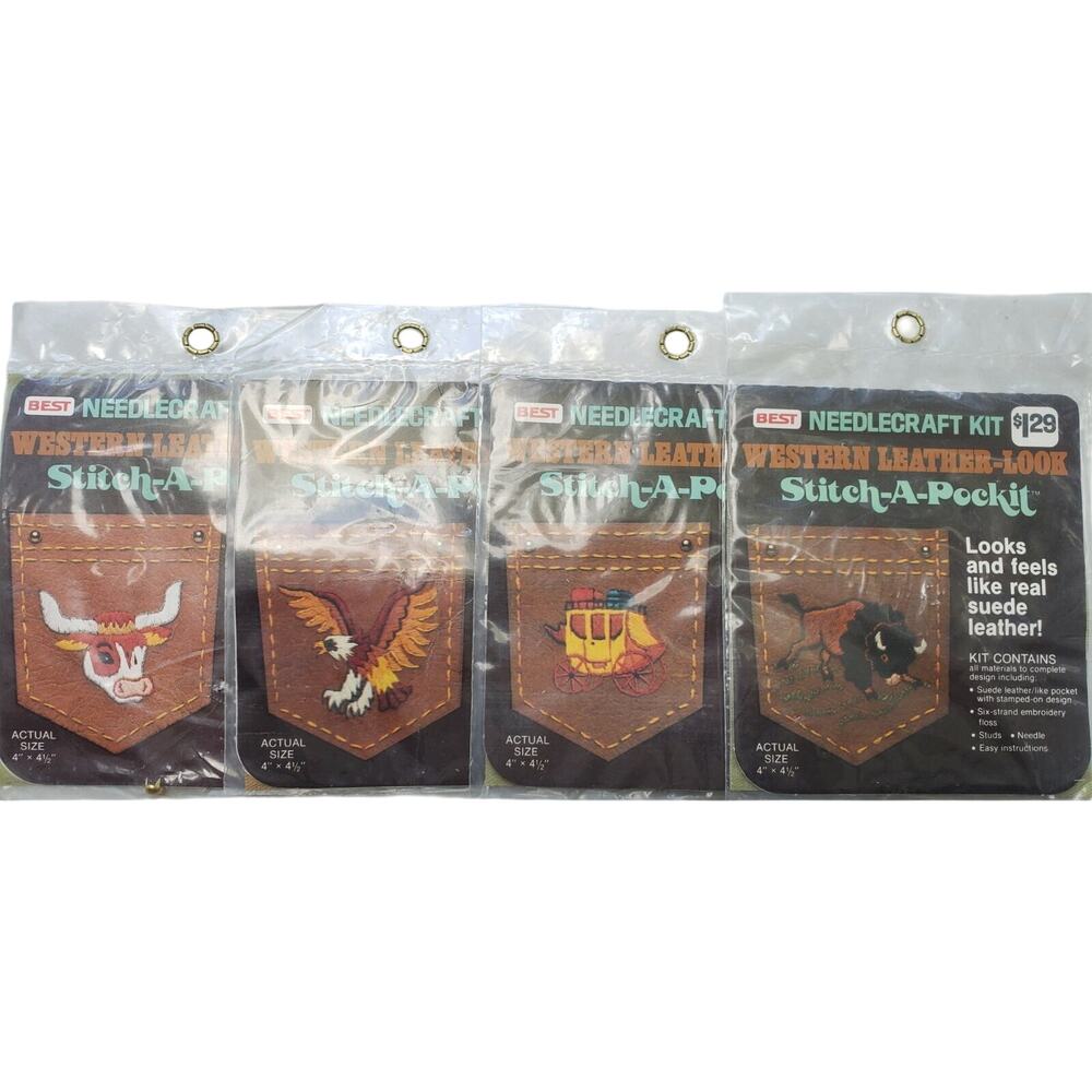 Lot 4 Vintage BEST Needlecraft Kits Western Stitch-a-pocket (A-15)